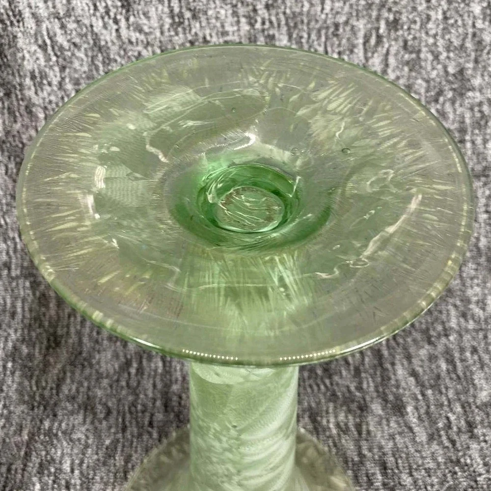 Spain Glass Trumpet Vase Large Green Textured Swirl Floral Centerpiece‎ Decor